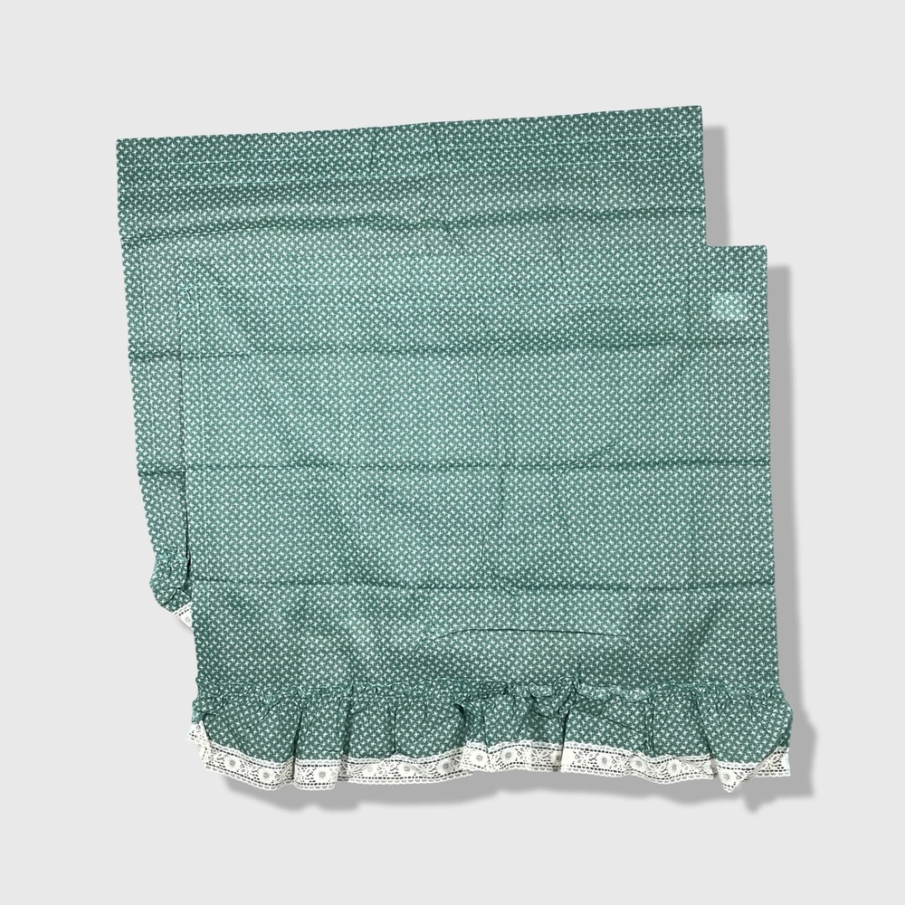 JC Penney Curtains Valance Pair Green Floral Lace‎ Trim Cottagecore Vintage